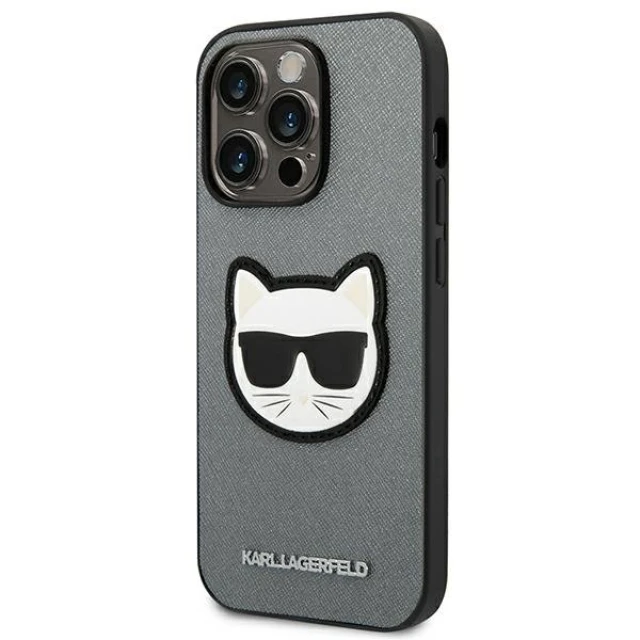 Чохол Karl Lagerfeld Saffiano Choupette Head Patch для iPhone 14 Pro Silver (KLHCP14LSAPCHG)