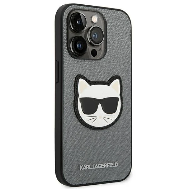 Чохол Karl Lagerfeld Saffiano Choupette Head Patch для iPhone 14 Pro Silver (KLHCP14LSAPCHG)