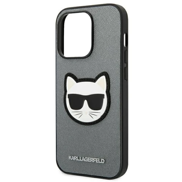 Чехол Karl Lagerfeld Saffiano Choupette Head Patch для iPhone 14 Pro Max Silver (KLHCP14XSAPCHG)