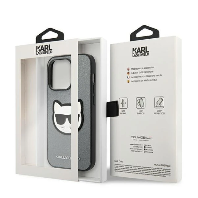 Чехол Karl Lagerfeld Saffiano Choupette Head Patch для iPhone 14 Pro Max Silver (KLHCP14XSAPCHG)
