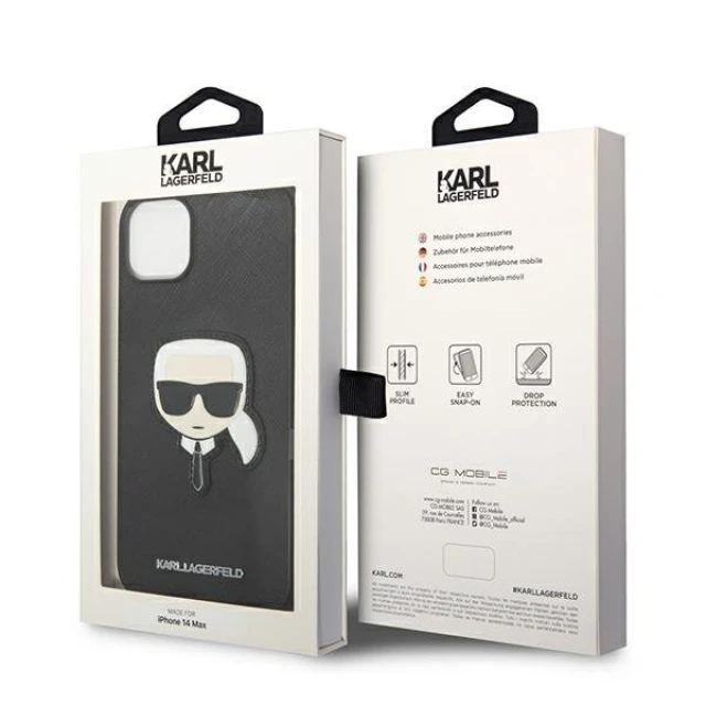 Чохол Karl Lagerfeld Saffiano Karl`s Head Patch для iPhone 14 | 13 Black (KLHCP14SSAPKHK)