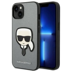 Чехол Karl Lagerfeld Saffiano Karl`s Head Patch для iPhone 14 Plus Silver (KLHCP14MSAPKHG)