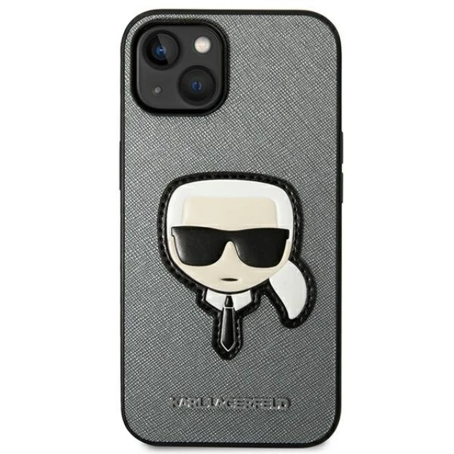 Чохол Karl Lagerfeld Saffiano Karl`s Head Patch для iPhone 14 Plus Silver (KLHCP14MSAPKHG)
