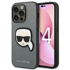 Чехол Karl Lagerfeld Saffiano Karl`s Head Patch для iPhone 14 Pro Silver (KLHCP14LSAPKHG)
