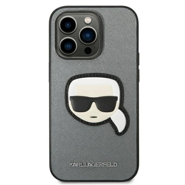 Чохол Karl Lagerfeld Saffiano Karl`s Head Patch для iPhone 14 Pro Silver (KLHCP14LSAPKHG)