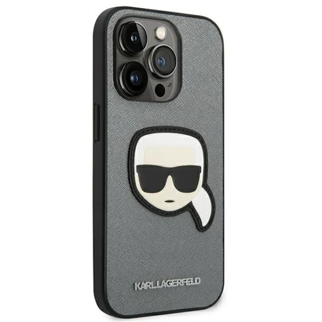 Чохол Karl Lagerfeld Saffiano Karl`s Head Patch для iPhone 14 Pro Silver (KLHCP14LSAPKHG)
