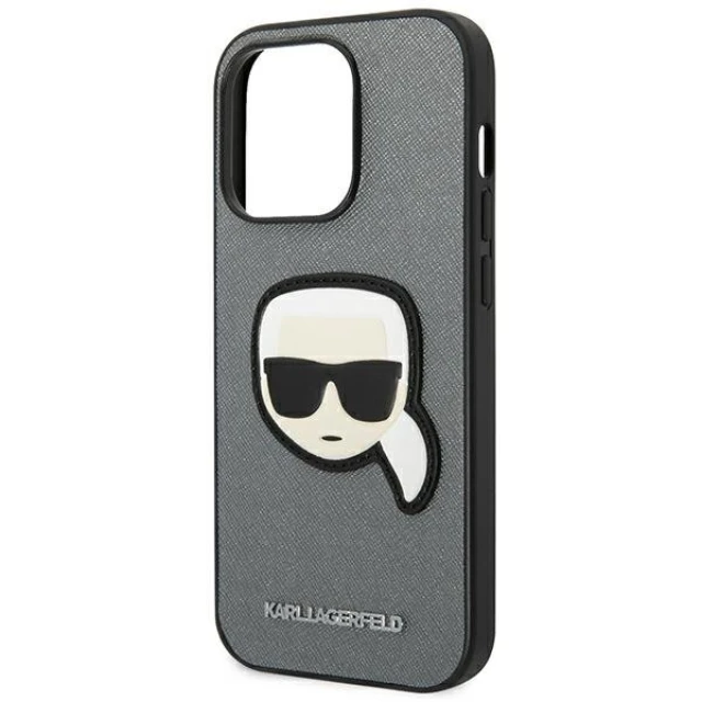 Чохол Karl Lagerfeld Saffiano Karl`s Head Patch для iPhone 14 Pro Silver (KLHCP14LSAPKHG)