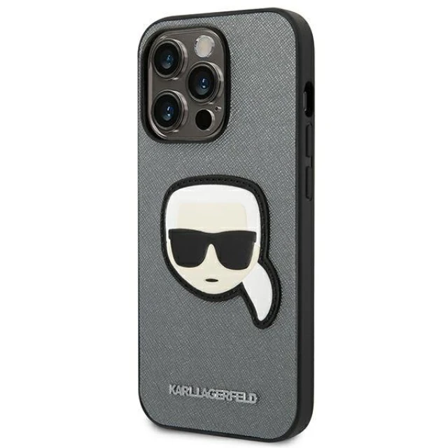 Чохол Karl Lagerfeld Saffiano Karl`s Head Patch для iPhone 14 Pro Max Silver (KLHCP14XSAPKHG)