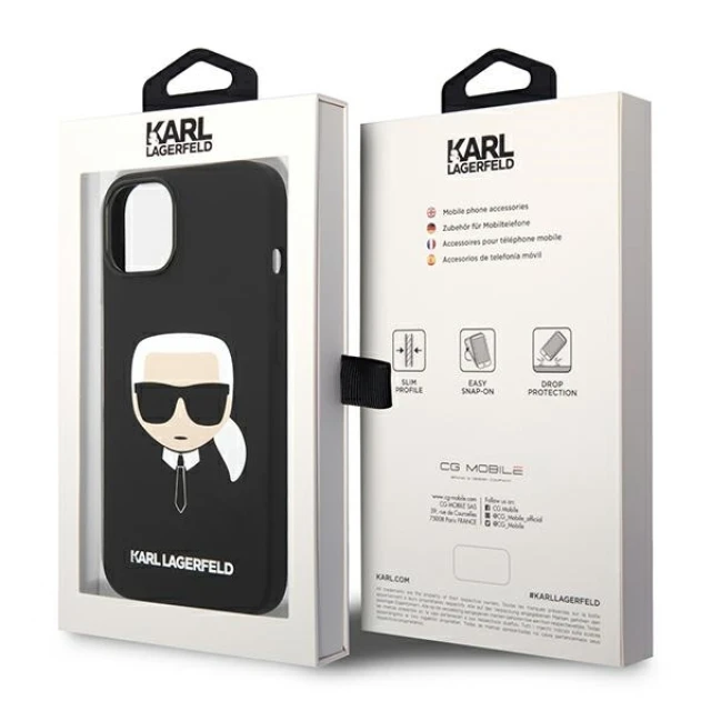 Чохол Karl Lagerfeld Silicone Karl's Head для iPhone 14 Plus Black with MagSafe (KLHMP14MSLKHBK)