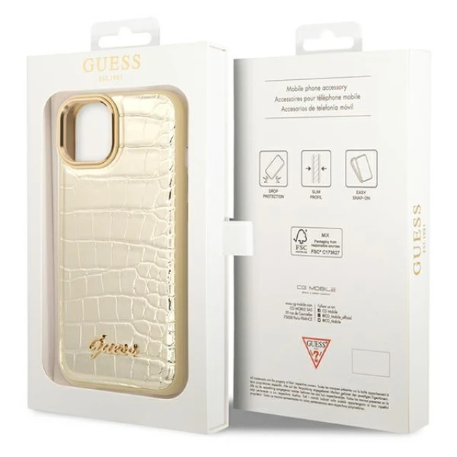 Чохол Guess Croco Collection для iPhone 14 Plus Gold (GUHCP14MHGCRHD)