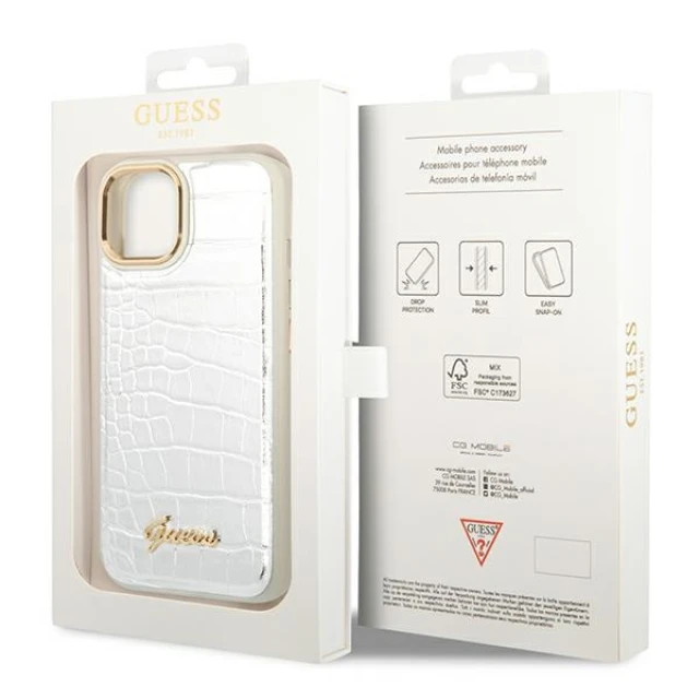 Чохол Guess Croco Collection для iPhone 14 Plus Silver (GUHCP14MHGCRHS)