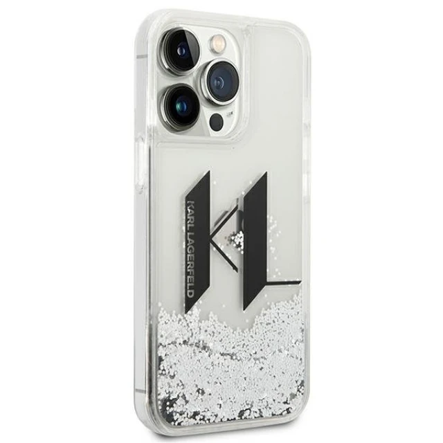 Чохол Karl Lagerfeld Liquid Glitter Big KL для iPhone 14 Pro Silver (KLHCP14LLBKLCS)