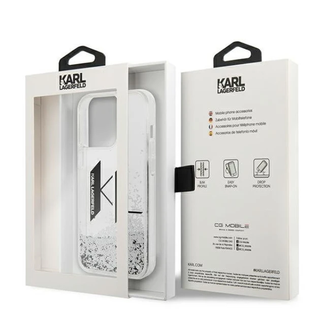 Чохол Karl Lagerfeld Liquid Glitter Big KL для iPhone 14 Pro Silver (KLHCP14LLBKLCS)
