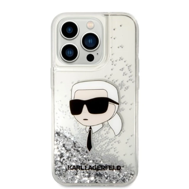 Чохол Karl Lagerfeld Glitter Karl Head для iPhone 14 Pro Max Silver (KLHCP14XLNKHCH)