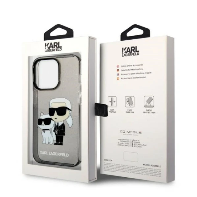 Чохол Karl Lagerfeld Gliter Karl & Choupette для iPhone 14 Pro Black (KLHCP14LHNKCTGK)