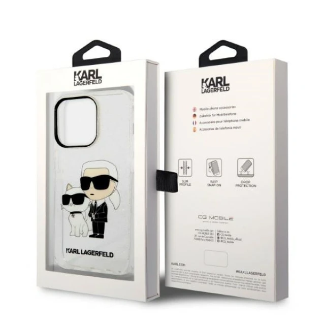 Чохол Karl Lagerfeld Gliter Karl & Choupette для iPhone 14 Pro Max Transparent (KLHCP14XHNKCTGT)