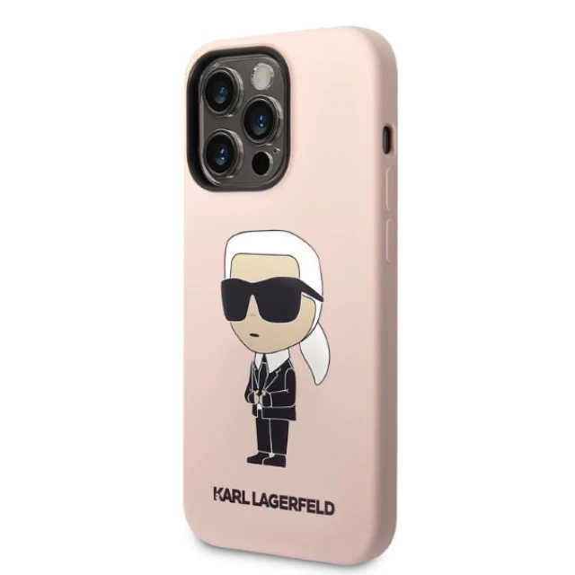 Чохол Karl Lagerfeld Silicone Ikonik для iPhone 14 Pro Pink with MagSafe (KLHMP14LSNIKBCP)