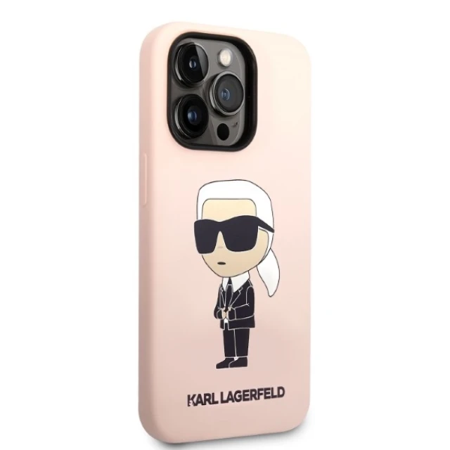 Чохол Karl Lagerfeld Silicone Ikonik для iPhone 14 Pro Pink with MagSafe (KLHMP14LSNIKBCP)