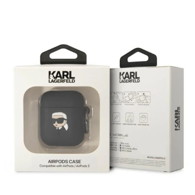 Чохол Karl Lagerfeld Silicone Karl Head 3D для AirPods 2 | 1 Black (KLA2RUNIKK)