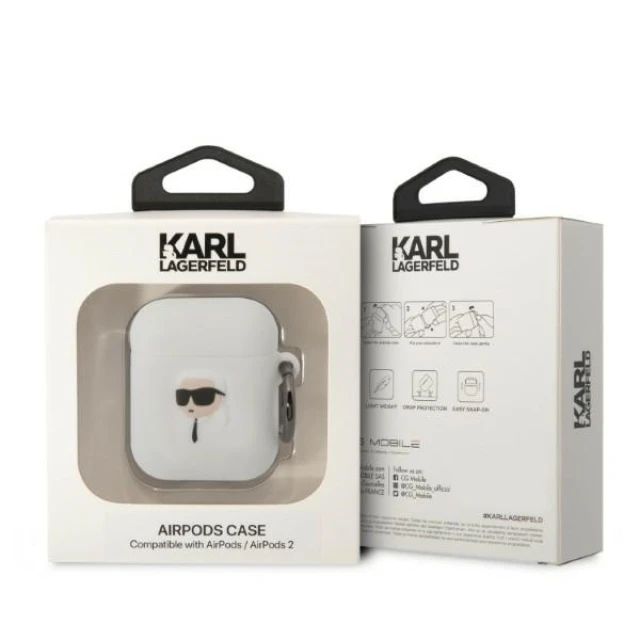 Чохол Karl Lagerfeld Silicone Karl Head 3D для Airpods 2/1 White (KLA2RUNIKH)