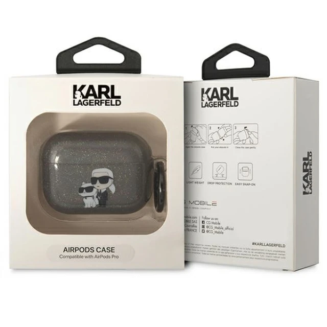 Чохол Karl Lagerfeld Gliter Karl & Choupette для Airpods Pro Black (KLAPHNKCTGK)