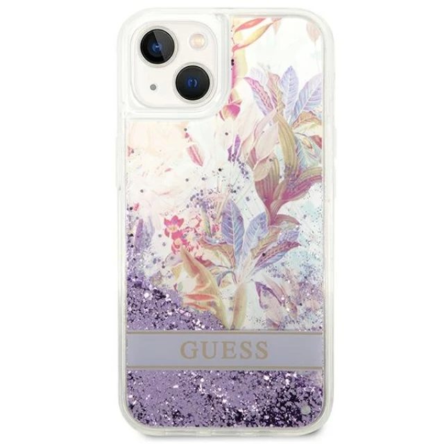 Чохол Guess Flower Liquid Glitter для iPhone 14 Plus Purple (GUHCP14MLFLSU)