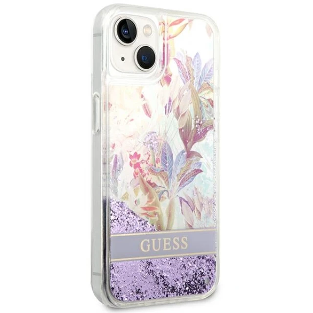 Чохол Guess Flower Liquid Glitter для iPhone 14 Plus Purple (GUHCP14MLFLSU)