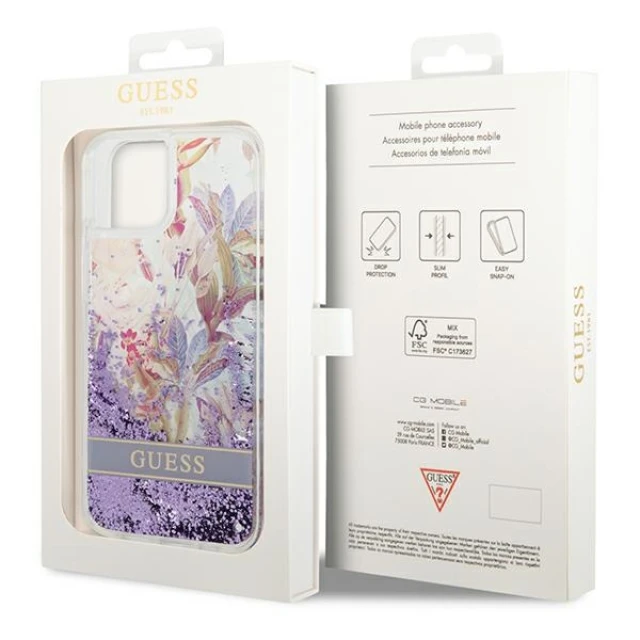 Чохол Guess Flower Liquid Glitter для iPhone 14 Plus Purple (GUHCP14MLFLSU)