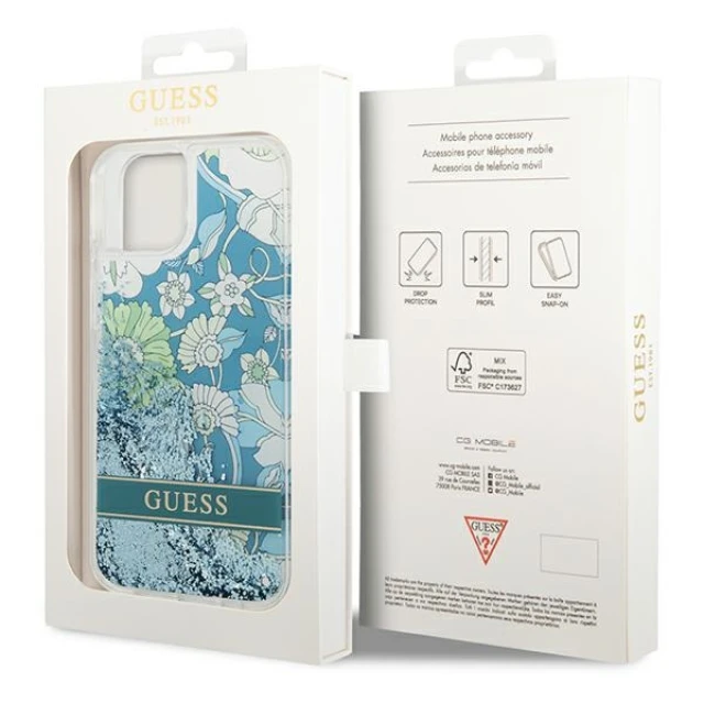 Чохол Guess Flower Liquid Glitter для iPhone 14 Plus Green (GUHCP14MLFLSN)