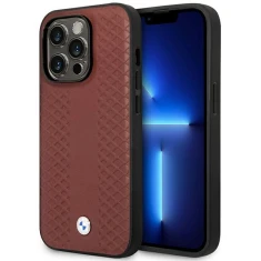 Чохол BMW для iPhone 14 Pro Max Leather Diamond Pattern Burgundy with MagSafe (BMHMP14X22RFGR)