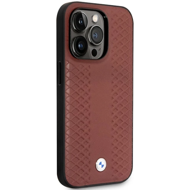 Чохол BMW для iPhone 14 Pro Max Leather Diamond Pattern Burgundy with MagSafe (BMHMP14X22RFGR)