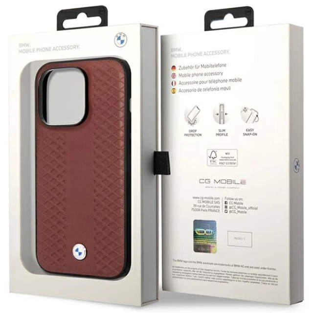 Чохол BMW для iPhone 14 Pro Max Leather Diamond Pattern Burgundy with MagSafe (BMHMP14X22RFGR)