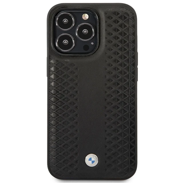 Чохол BMW для iPhone 14 Pro Leather Diamond Pattern Black with MagSafe (BMHMP14L22RFGK)