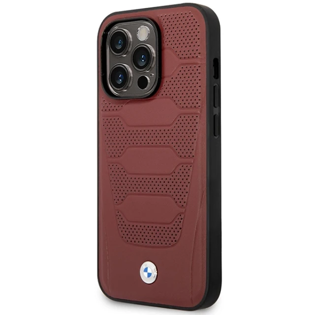 Чехол BMW для iPhone 14 Pro Leather Seats Pattern Burgundy with MagSafe (BMHMP14L22RPSR)