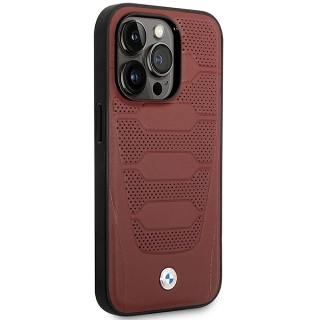 Чехол BMW для iPhone 14 Pro Leather Seats Pattern Burgundy with MagSafe (BMHMP14L22RPSR)