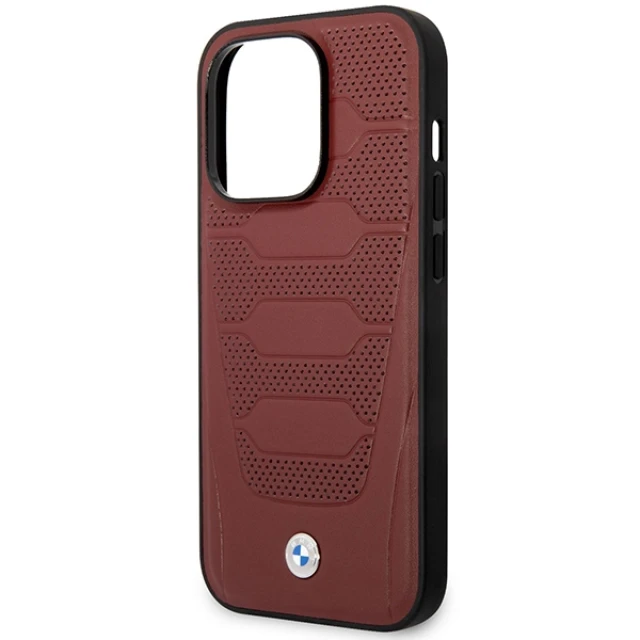 Чохол BMW для iPhone 14 Pro Max Leather Seats Pattern Burgundy with MagSafe (BMHMP14X22RPSR)