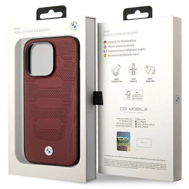 Чохол BMW для iPhone 14 Pro Max Leather Seats Pattern Burgundy with MagSafe (BMHMP14X22RPSR)