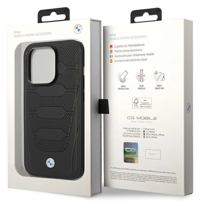 Чехол BMW для iPhone 14 Pro Leather Seats Pattern Black with MagSafe (BMHMP14L22RPSK)