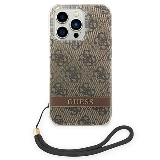 Чехол Guess 4G Print Strap для iPhone 14 Pro Brown (GUOHCP14LH4STW)