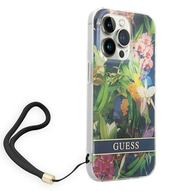 Чохол Guess Flower Strap для iPhone 14 Pro Blue (GUOHCP14LHFLSB)