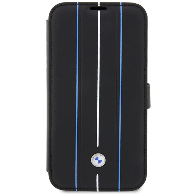 Чехол BMW для iPhone 14 Pro Leather Stamp Blue Lines Black (BMBKP14L22RVSK)