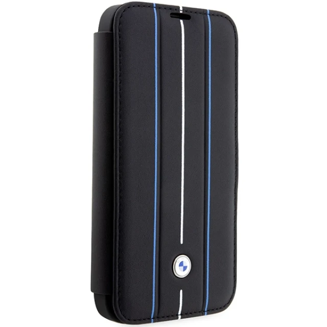 Чехол BMW для iPhone 14 Pro Max Leather Stamp Blue Lines Black (BMBKP14X22RVSK)