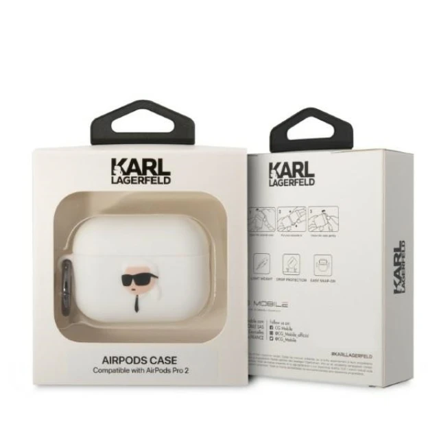 Чехол Karl Lagerfeld Silicone Karl Head 3D для AirPods Pro 2 White (KLAP2RUNIKH)