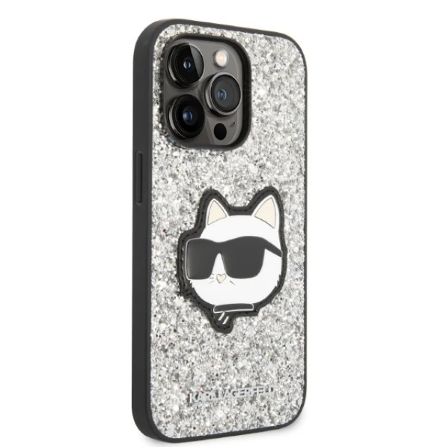 Чохол Karl Lagerfeld Glitter Choupette Patch для iPhone 14 Pro Silver (KLHCP14LG2CPS)