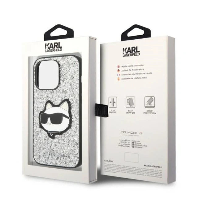 Чохол Karl Lagerfeld Glitter Choupette Patch для iPhone 14 Pro Max Silver (KLHCP14XG2CPS)