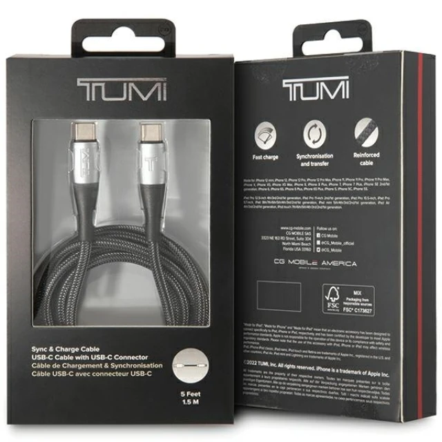 Кабель Tumi USB-C - USB-C 1.5м Fast Charging Black (TUCCSUSBC)