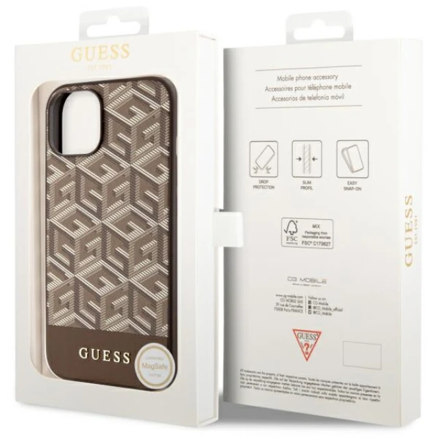 Чохол Guess GCube Stripes для iPhone 14 | 13 Brown with MagSafe (GUHMP14SHGCFSEW)