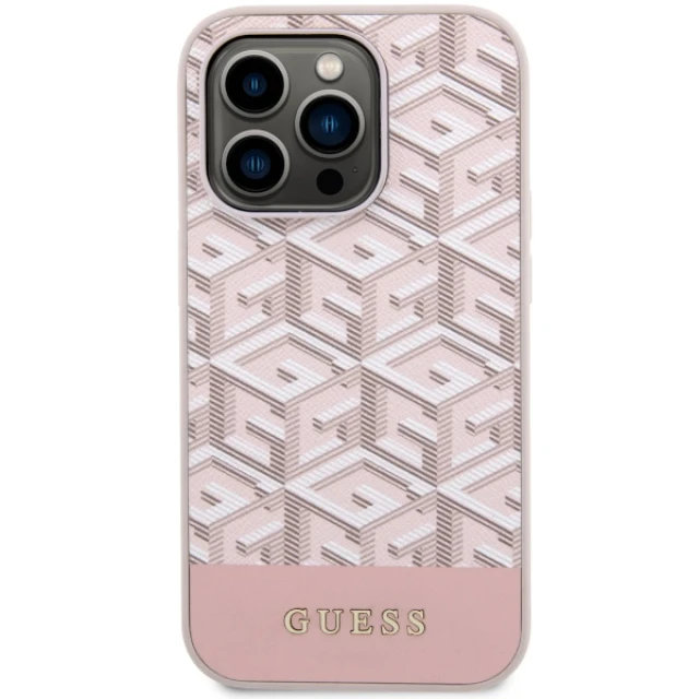 Чохол Guess GCube Stripes для iPhone 14 Pro Max Pink with MagSafe (GUHMP14XHGCFSEP)