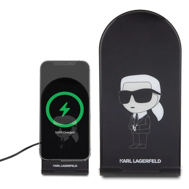 Бездротовий зарядний пристрій Karl Lagerfeld Ikonik 2-in-1 15W Black with MagSafe (KLDCRFALKINK)