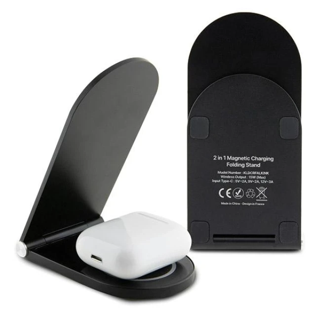 Бездротовий зарядний пристрій Karl Lagerfeld Ikonik 2-in-1 15W Black with MagSafe (KLDCRFALKINK)